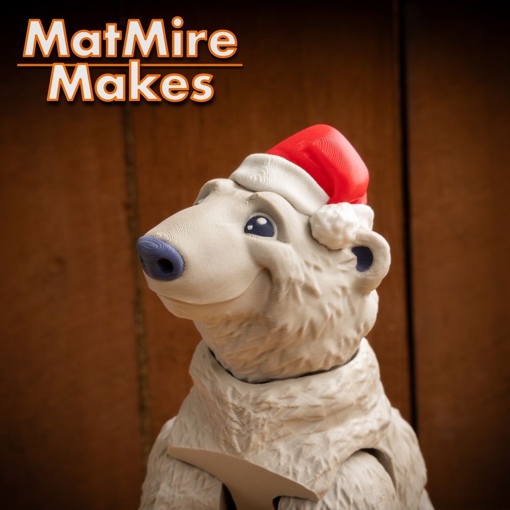 3D Printable Polar Bear, Santa Hat version included! Articulated